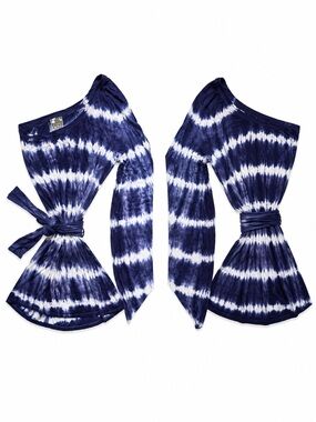 Young Fabulous & Broke One Shoulder Tie Dye Dress Small Blue White Bell Sleeve